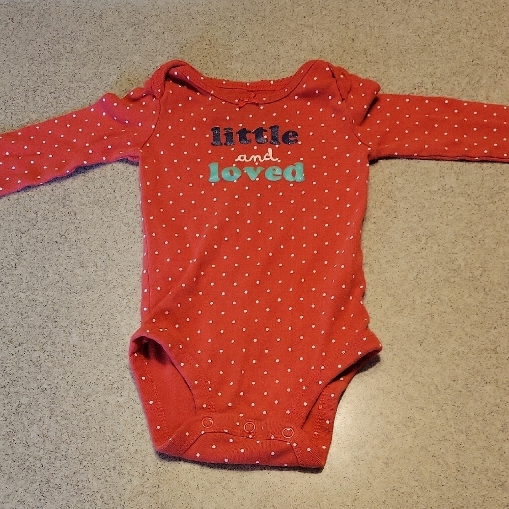 Carter's Polka Dot "LITTLE AND LOVED" One Piece Bodysuit Size 6 months